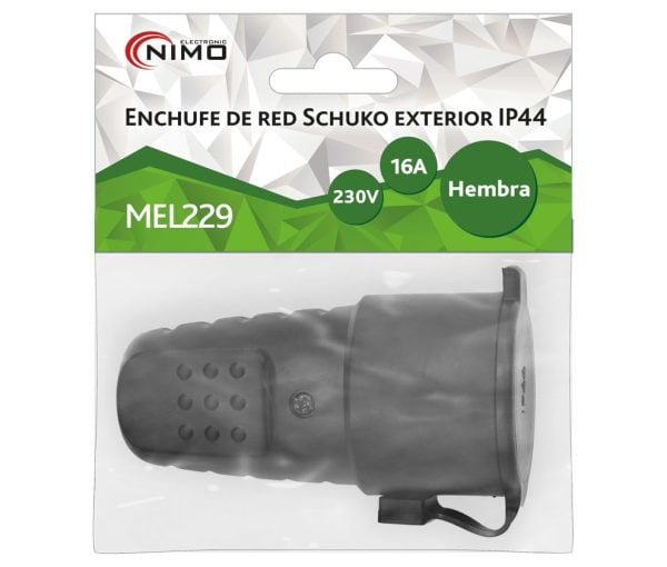 NIMO MEL229 Enchufe de red hembra Schuko exterior IP44, Negro 2