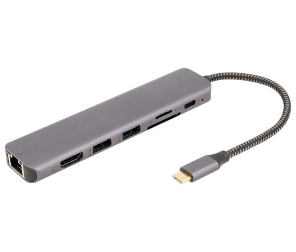 NIMO WIR1762 Adaptador 7 en 1 HUB USB-C a USB, HDMI, RJ45 y tarjetas 1