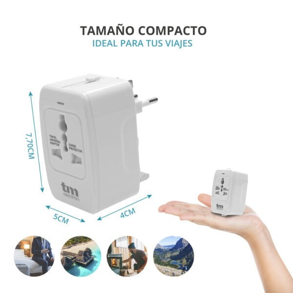 TM Electron TMUAD021 Adaptador de corriente universal de viaje, 4 configuraciones de enchufes, compatible con más de 160 paí­ses y protección sobretensión 5